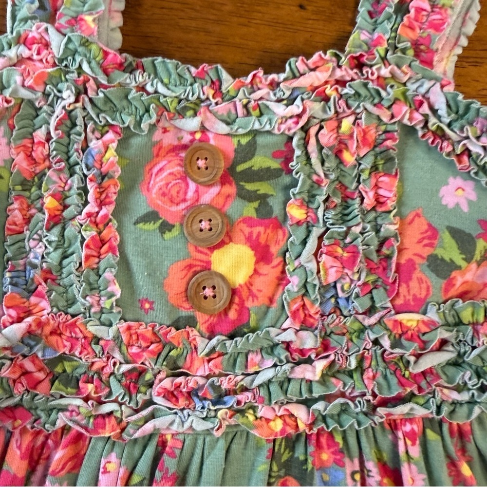 Matilda Jane Island Emilia Dress Kids Size 8 Pink Green Floral Ruffle - Picture 2 of 7